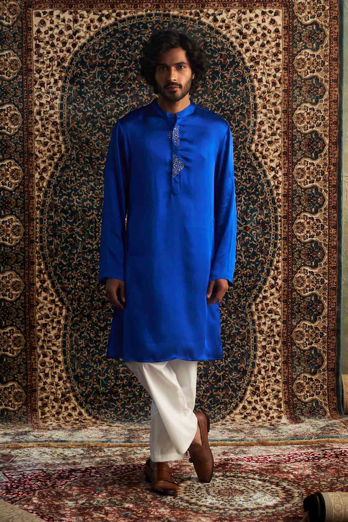 Buy Blue Pocket Kurta & Trousers Online